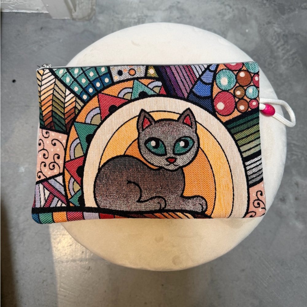Artistic Cat Design Clutch/Pouch - Colorful Abstract Pattern